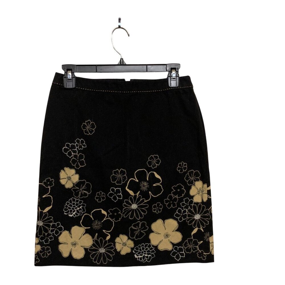 Loft Black Beige above Knee Floral Print Skirt 6 Vintage Y2K‎ Office Clean Girl